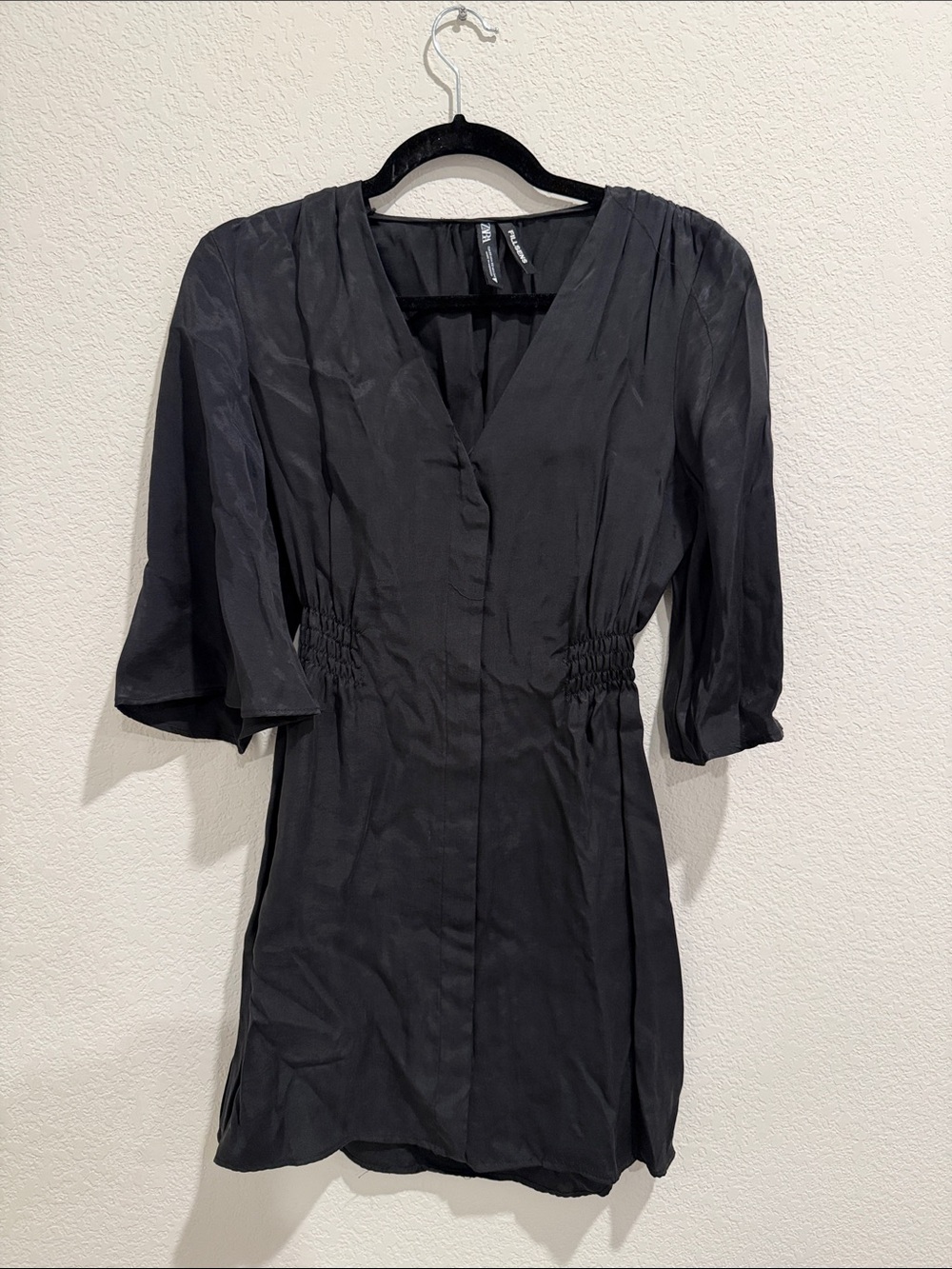 Zara Black V-Neck Long Sleeve Mini Dress